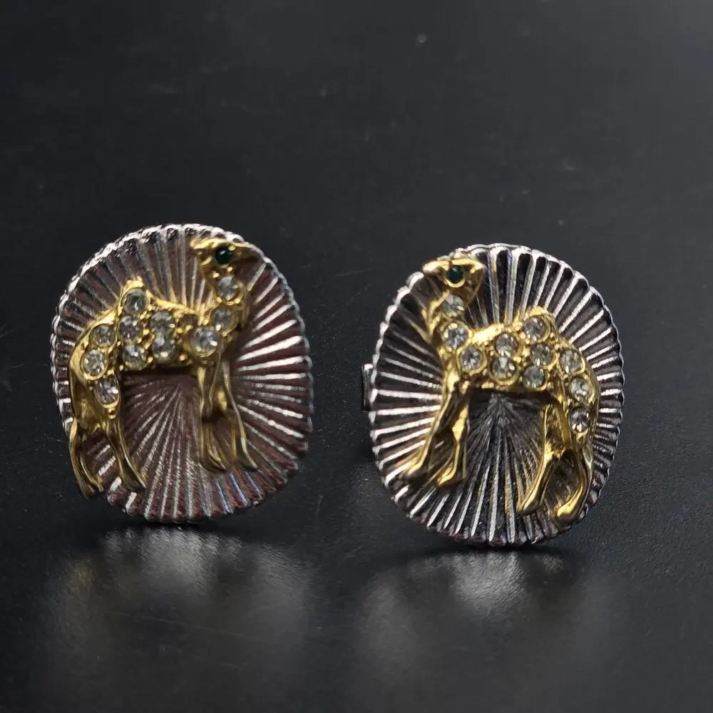 Vintage Rhinestone Camel Cuff Links Gold Tone Silver Tone